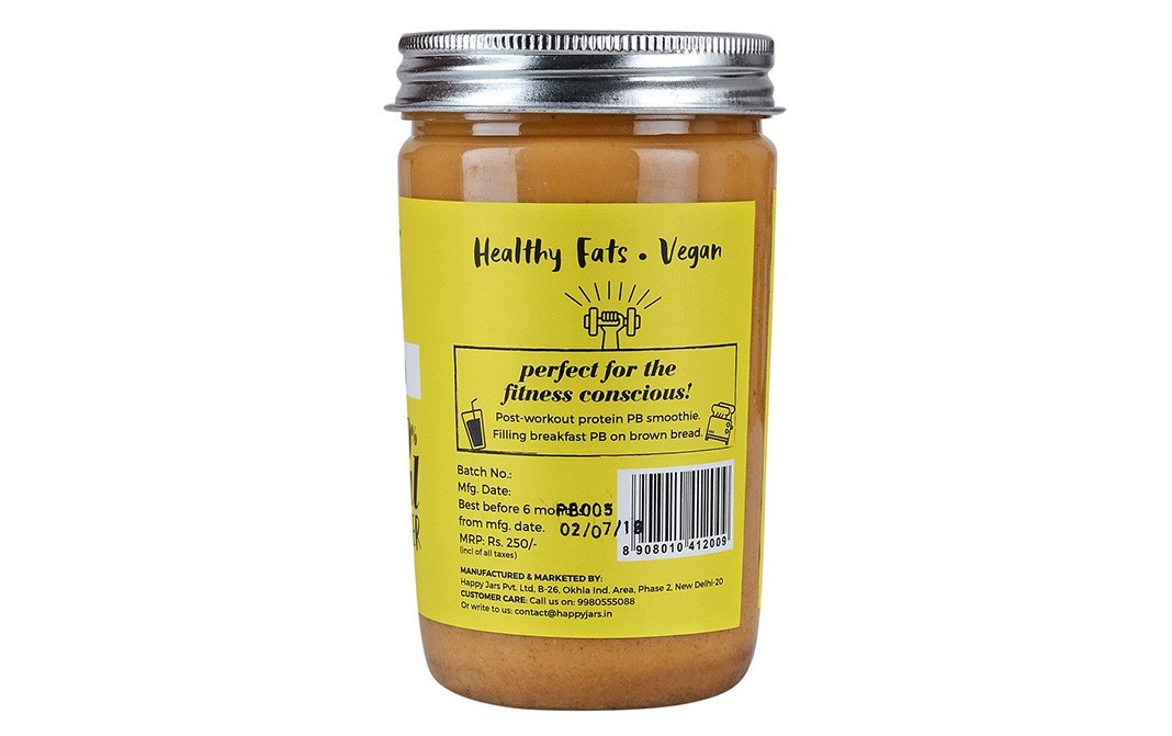 Happy Jars Jaggery Creamy 100% Natural Peanut Butter   Glass Jar  290 grams